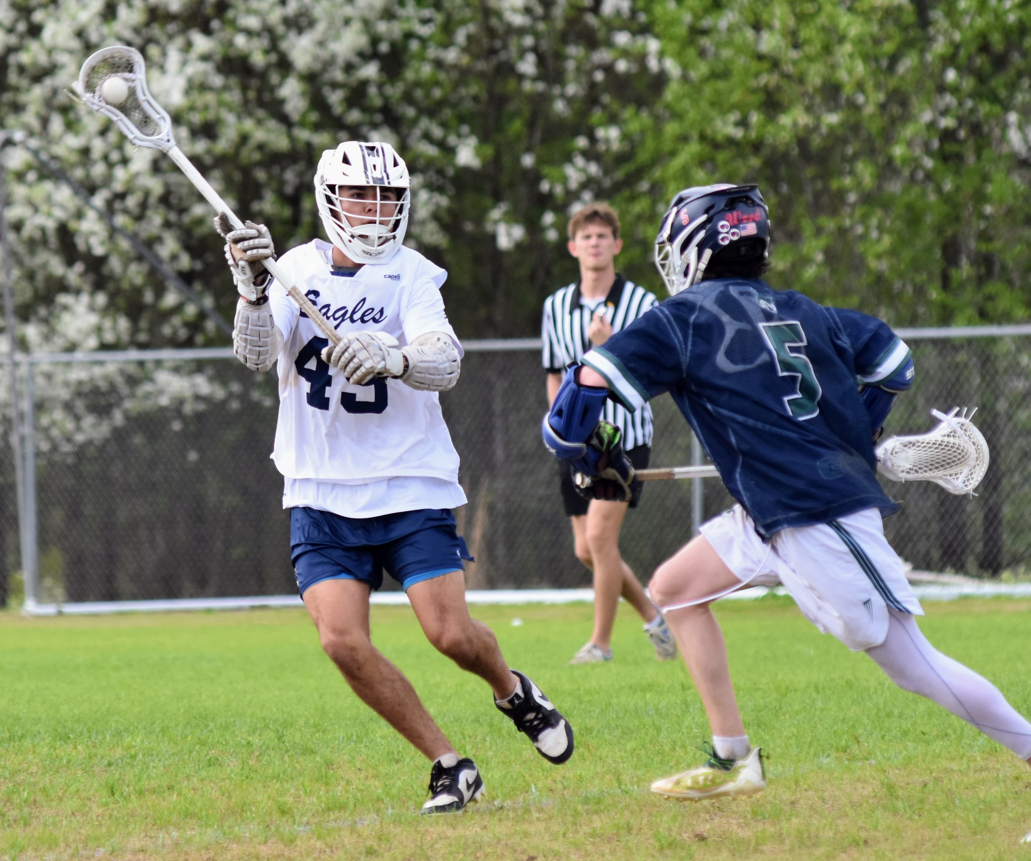 GS #43 winding up for a shot in the white Eagles jersey