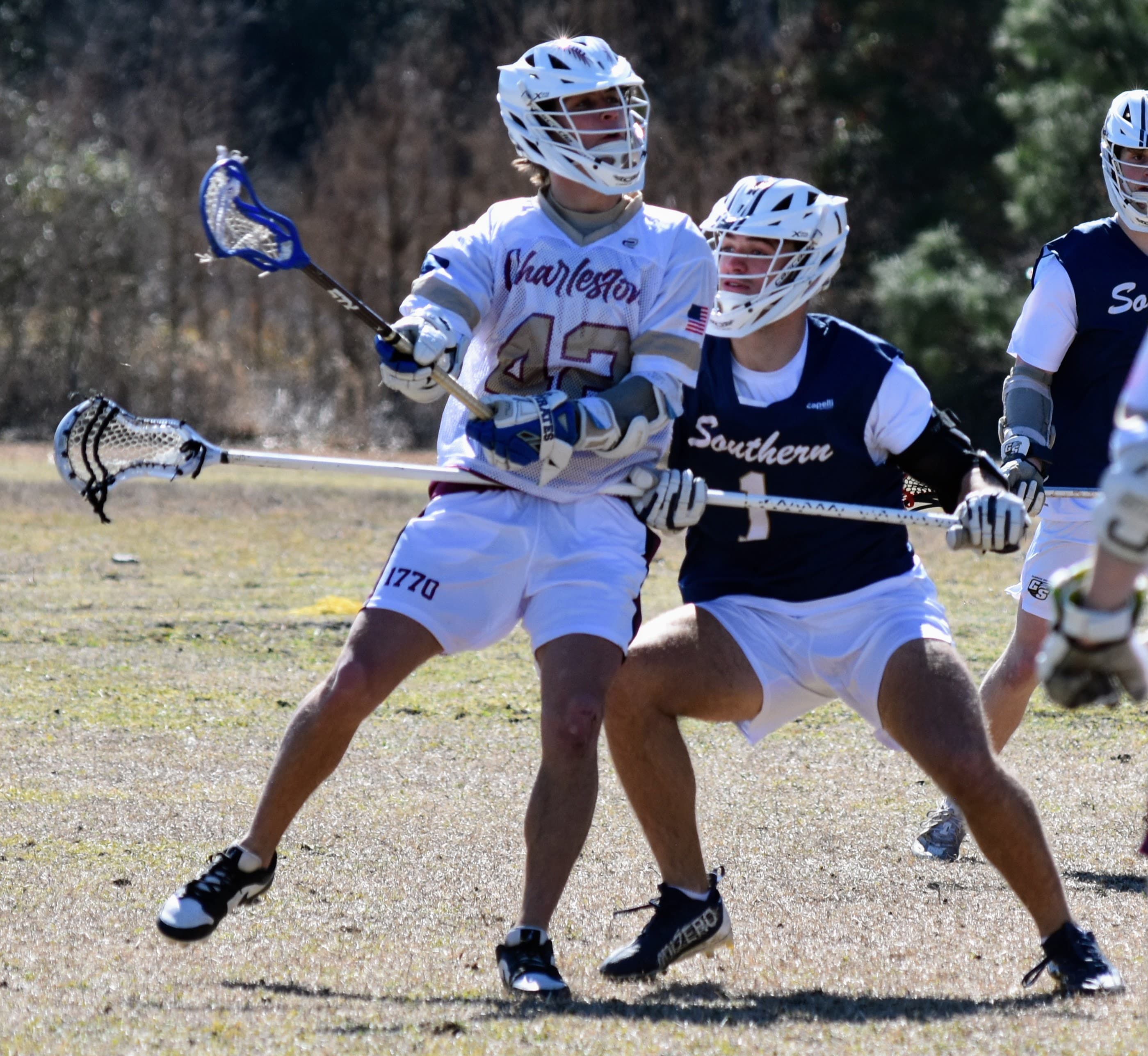 GS #1 defending in the navy Southern jersey