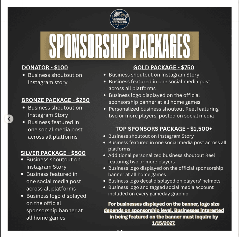GSU Lacrosse sponsorship packages
